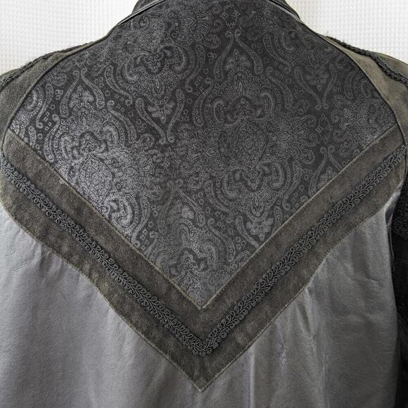 DIRECT ACTION! STUNNING FINE BLACK LEATHER, SUEDE, EMBROIDERED DETAIL COAT! SZ M - Picture 8 of 10
